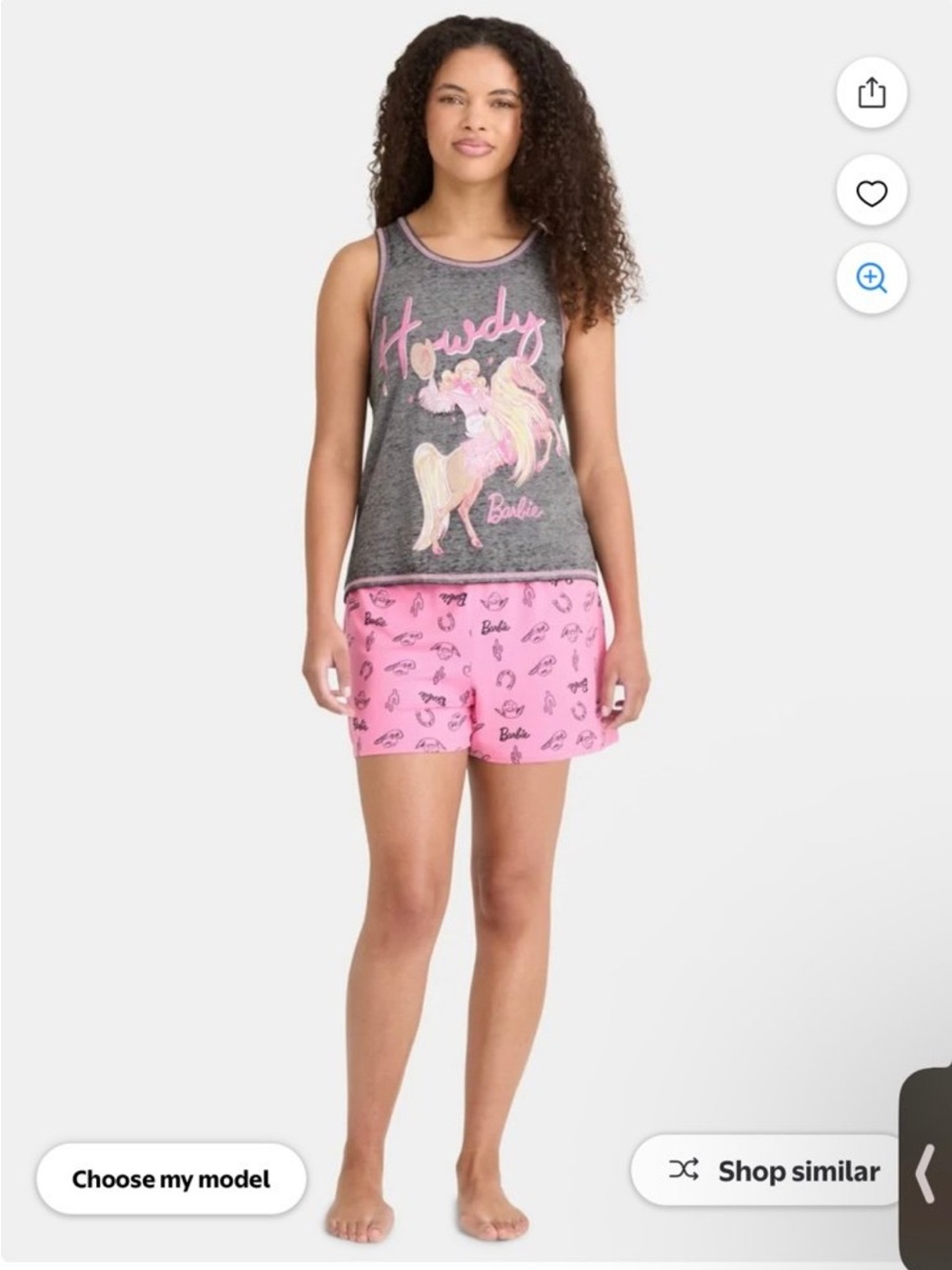 barbie matching pj set shorts and tank top